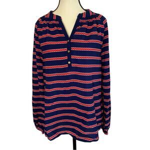 Macbeth Collection Womens Striped Long Sleeve Blouse Size Large Nautical Coastal